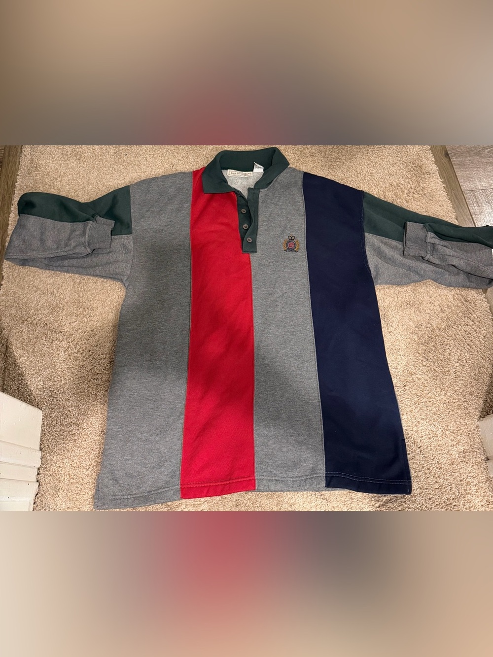Vintage Bugle Boy XL Colorblock Rugby Polo Shirt 80s 90s Crest